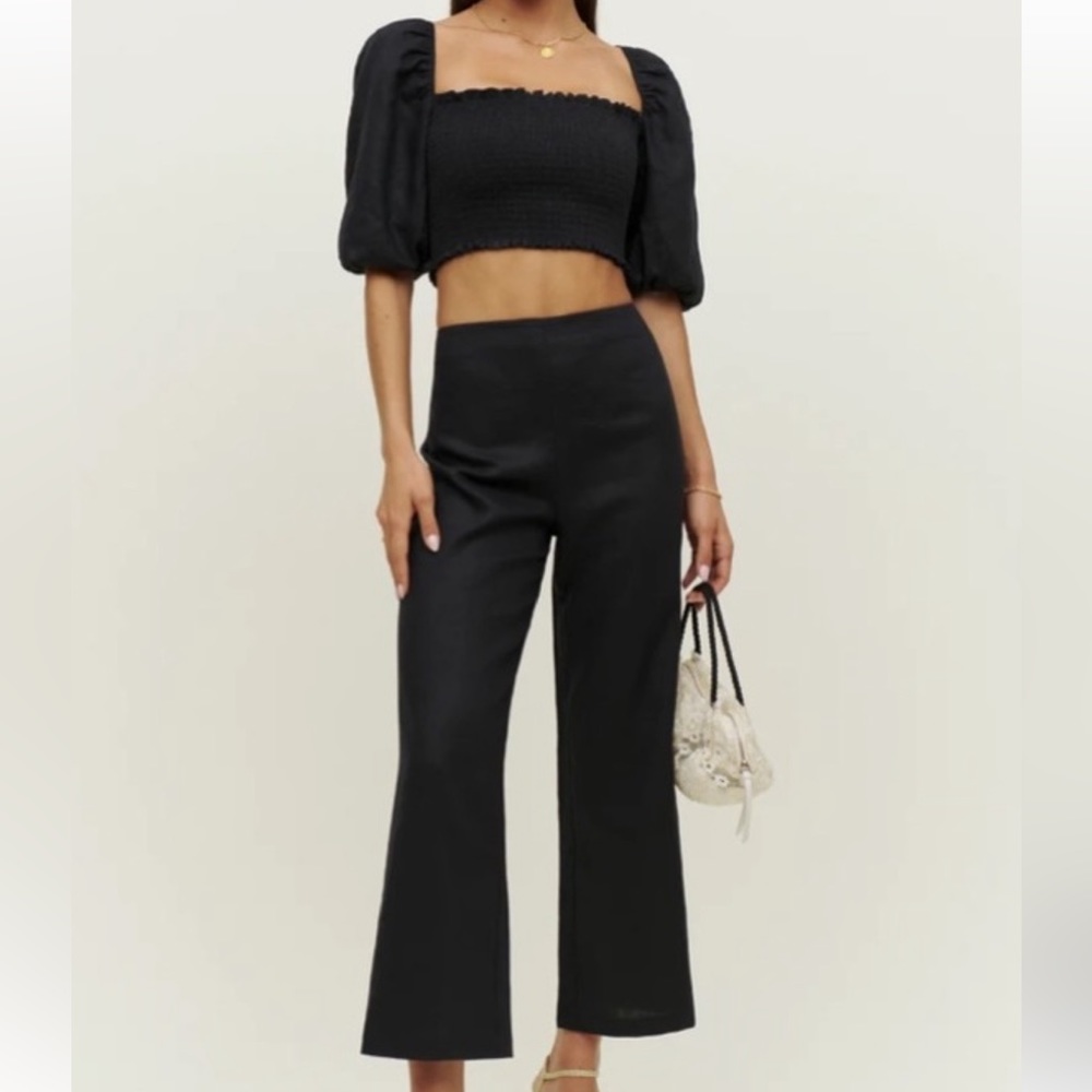 Reformation Scarlett Linen Two Piece Set, Black, Petite size 0